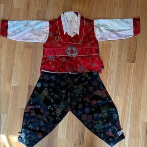 Traditional Red and Black Boys Hanbok